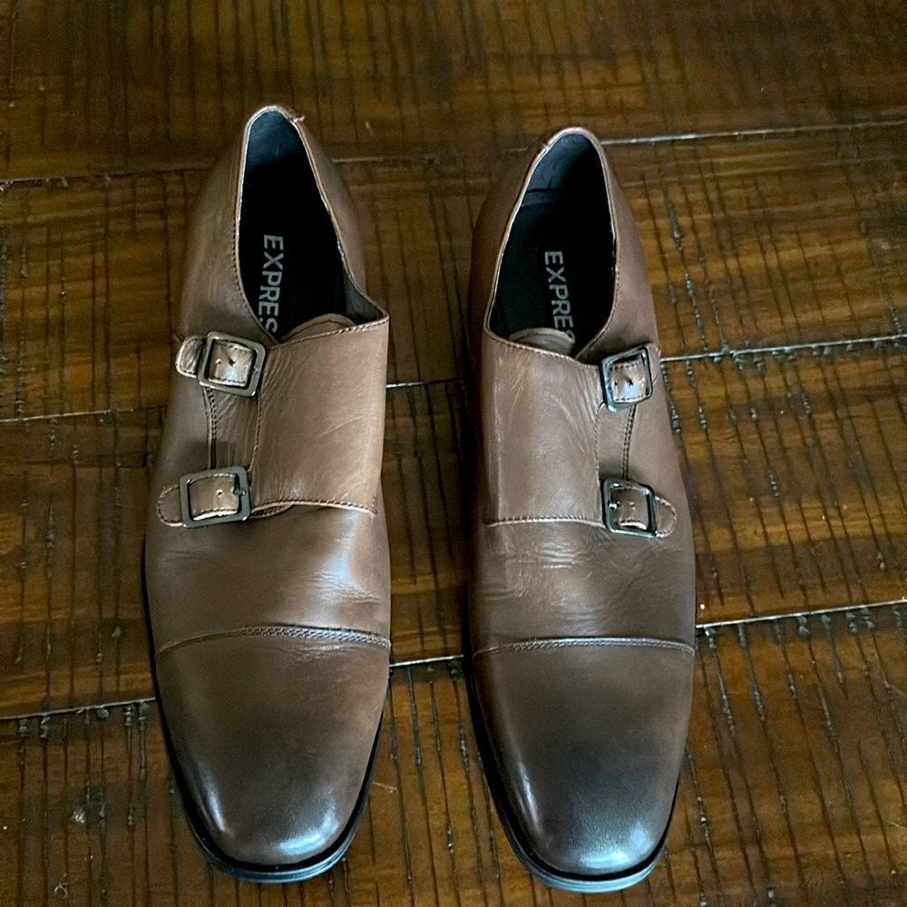 Men’s Express brown leather monk strap dress shoes sz 10 nwt